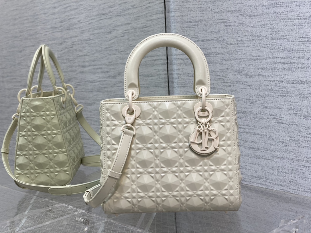 Medium Lady Dior Bag Latte Cannage Calfskin with Diamond Motif